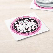 Bunco Chicks Roll with it - roze Vierkante Kartonnen Onderzetter (Schuin)