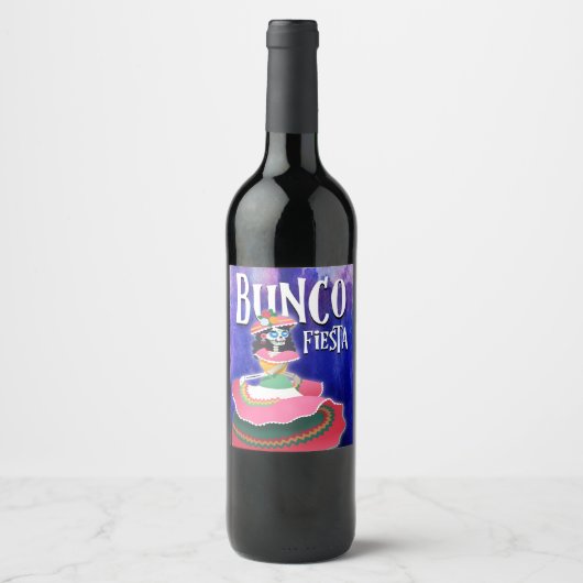 Bunco Game Night Fun Day of the Dead Fiesta Party Wijn Etiket (Voorkant)