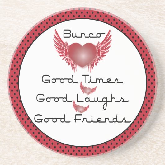 Bunco - Good Times, Laughs, Friends - Retro Heart Zandsteen Onderzetter (Voorkant)