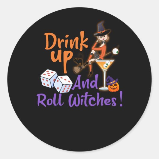 Bunco Halloween Drink Omhoog en Roll Witches Dice Ronde Sticker (Voorkant)