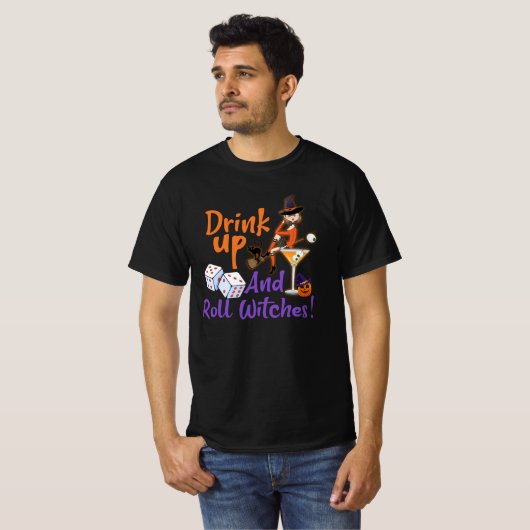 Bunco Halloween Drink Omhoog en Roll Witches Dice  T-shirt (Voorkant volledig)
