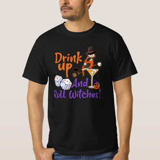 Bunco Halloween Drink Omhoog en Roll Witches Dice  T-shirt (Voorkant)