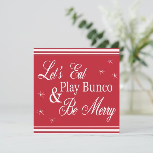 Bunco Invitation - Mangeons, Jouons à Bunco et soy (Debout devant)