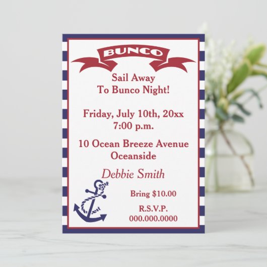 Bunco Invite - Rood, Wit en Blauw Kaart (Staand voorkant)