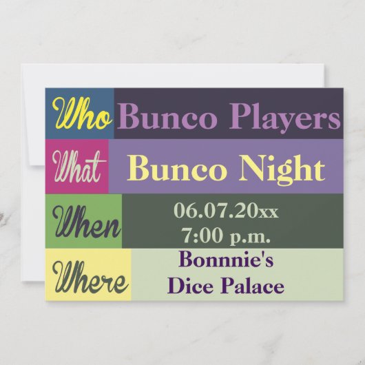 Bunco Moderne coloré Invitation amusant (Devant)