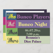 Bunco Moderne coloré Invitation amusant (Devant / Derrière)