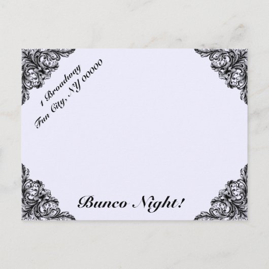 Bunco Night Invitation victorienne Vintage (Dos)