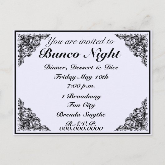 Bunco Night Invitation victorienne Vintage (Devant)