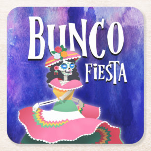 Bunco Party Fiesta Dag van het Dode Skelet Vierkante Kartonnen Onderzetter
