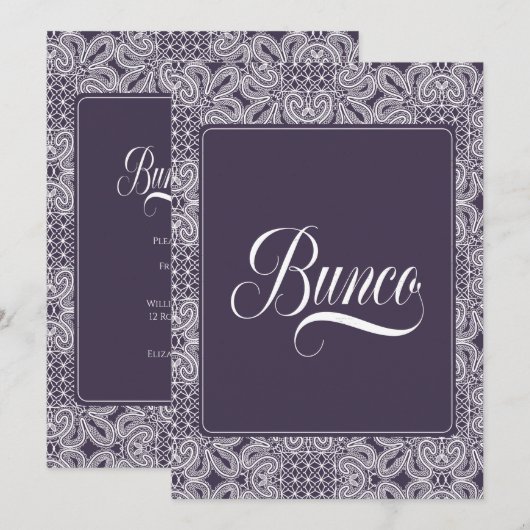 Bunco Party Paarse Lace Kaart (Voorkant / Achterkant)