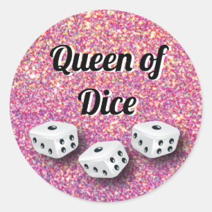 Bunco Pink Glamoureuze Glitter Dice Ronde Sticker