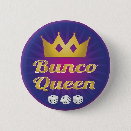 Bunco Queen Crown en Dice Ronde Button 5,7 Cm (Voorkant)