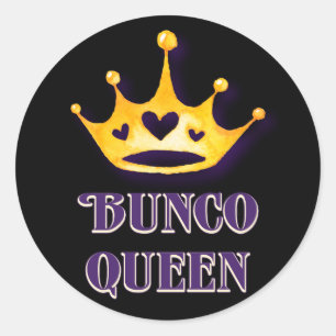 Bunco Queen Crown Party Paarse Zwart Ronde Sticker