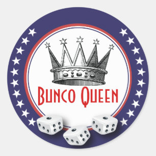 Bunco Queen met Dice - Rood, Wit en Blauw Ronde Sticker