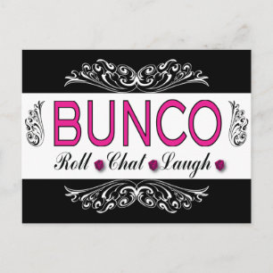 Bunco, Roll, Chat, Laugh in Pink, Black en White Briefkaart