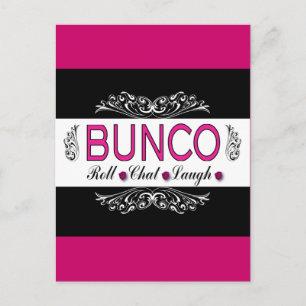 Bunco, Roll, Chat, Laugh in Pink, Black en White Briefkaart