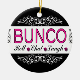 Bunco, Roll, Chat, Laugh in Pink, Black en White Keramisch Ornament