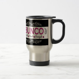 Bunco, Roll, Chat, Laugh in Pink, Black en White Reisbeker