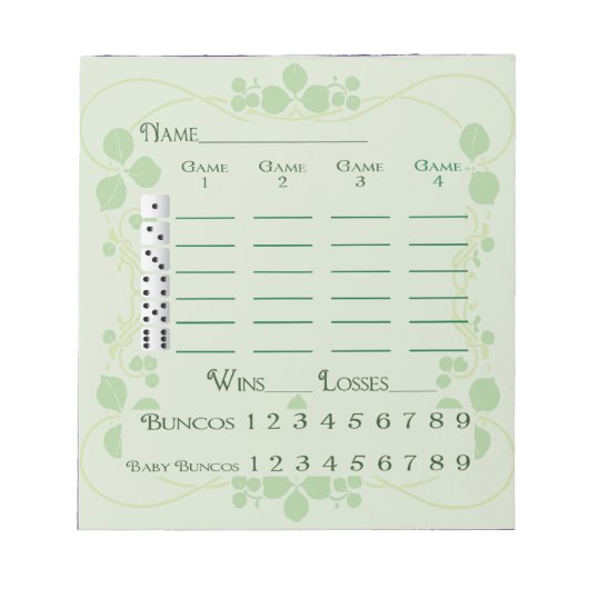 Bunco Score Pad March Green Notitieblok (Voorkant)