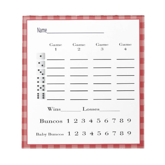 bunco score pad - rood gingham western land notitieblok (Voorkant)