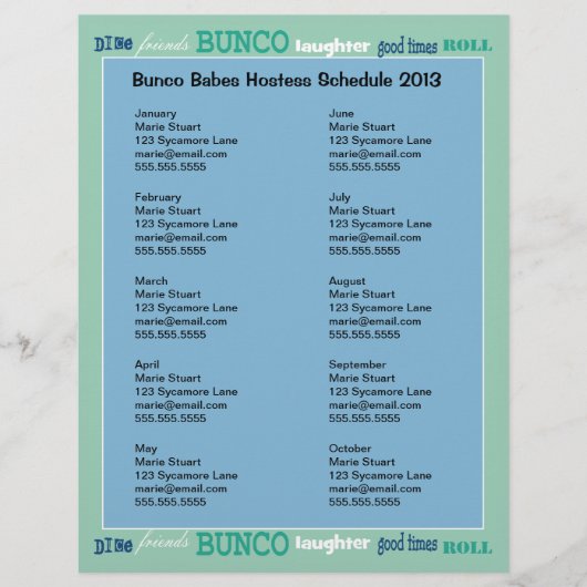 Bunco Subway Hosting Calendar Flyer (Voorkant)