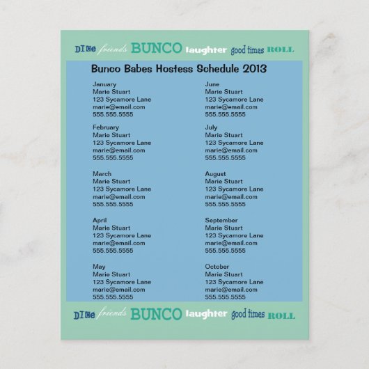Bunco Subway Hosting Calendar Flyer (Voorkant)