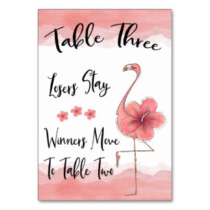 Bunco Table Card #3 Roze Flamingo Fun Kaart