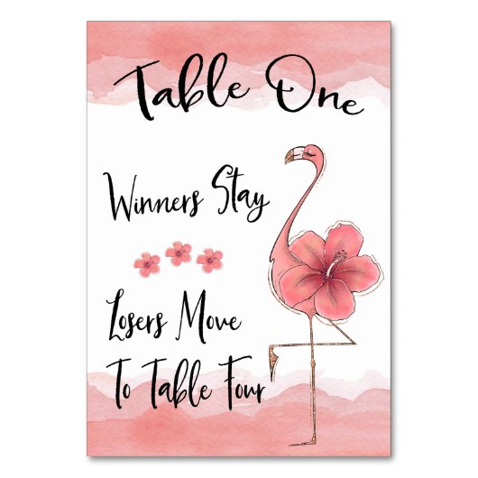 Bunco Tafel Kaart #1 Roze Flamingo Fun (1-4) (Voorkant)