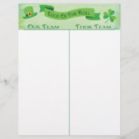 Bunco Tally Score Sheet Lucky Irish Saint Patrick