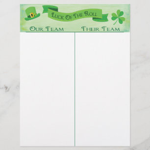 Bunco Tally Score Sheet Lucky Irish Saint Patrick