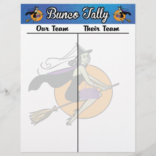 Bunco Tally Score Sheet Witch Oktochtthema (Voorkant)