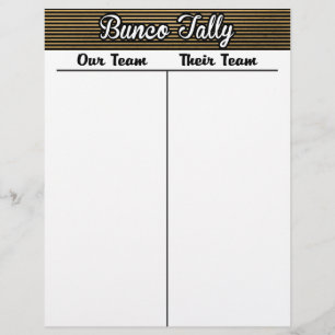 Bunco Tally Sheet - Black and Gold Stripe