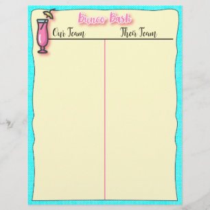 Bunco Tally Sheet - Roze Tropische Beach Drink