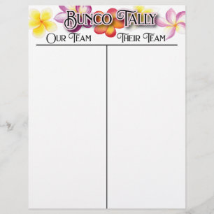 Bunco Tropical Aloha Flowers Tally Score Sheet