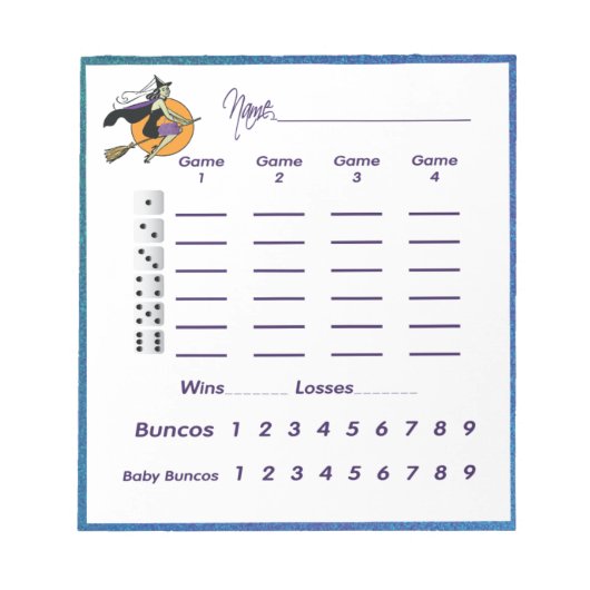 Bunco Witch Halloween - Score Pad/Score Sheet Notitieblok (Voorkant)