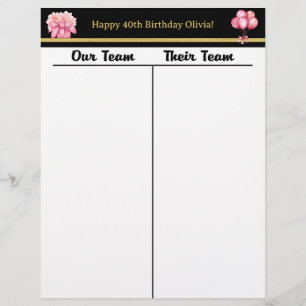 Bunco Zwart Goud Roze Verjaardag Tally Score Sheet