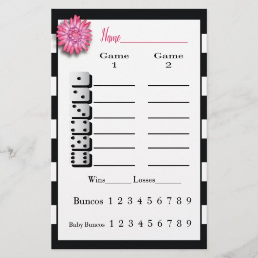 Bunco Zwart Wit Roze Bloem Scoreblad Flyer (Voorkant)