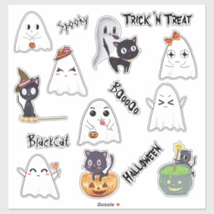 Bundel Griezels Geest Zwarte Kat Halloween Sticker