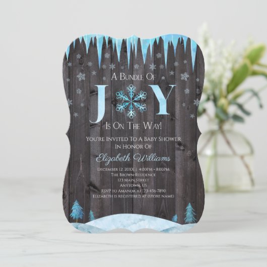 Bundel Joy Snowflake Wood Winter Baby shower Kaart (Staand voorkant)