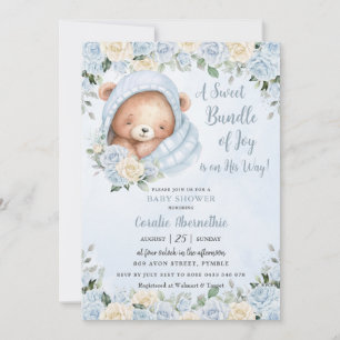 Bundel van Joy Beer Blue Floral Boy Baby shower Kaart