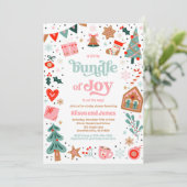 Bundel van Joy Red en Pink Christmas Baby shower Kaart (Staand voorkant)