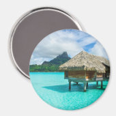 Bungalow aquatique, aimant rond Bora Bora (Recto/Verso)