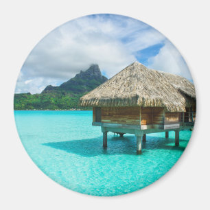 Bungalow aquatique, aimant rond Bora Bora