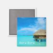 Bungalow sur Bora Bora aimant avec texte (Recto/Verso)