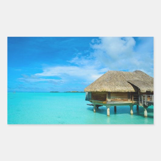 Bungalow sur Bora Bora rectangle autocollant (Devant)