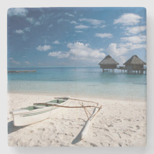Bungalows vanaf strand Motu Toopua Stenen Onderzetter