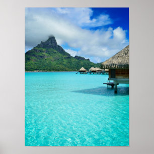 Bungows sur l'eau sur poster vertical de Bora Bora