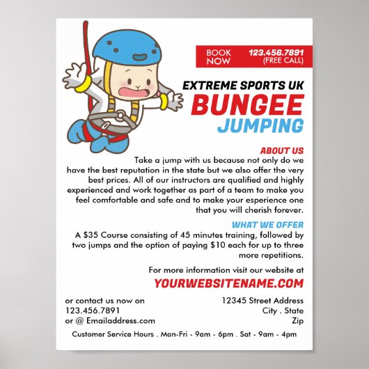 Bunjee Cartoon - Bungee Jumping Course Adverteren Poster (Voorkant)
