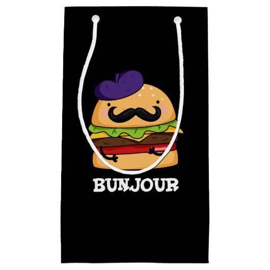 Bunjour Funny French Burger Bun Pun Dark BG Klein Cadeauzakje (Voorkant)