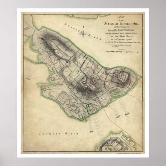 Bunker Hill War Map - 1775 Poster (Voorkant)